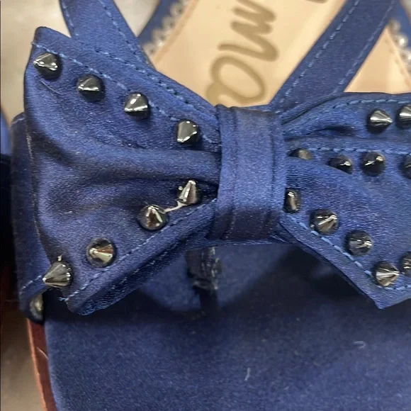 Sam Edelman navy satin flip flop black embellishment  with Bow Detail size 8 - Picture 2 of 5